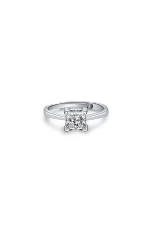 Sterling Silver Simple Square Zircon Ring