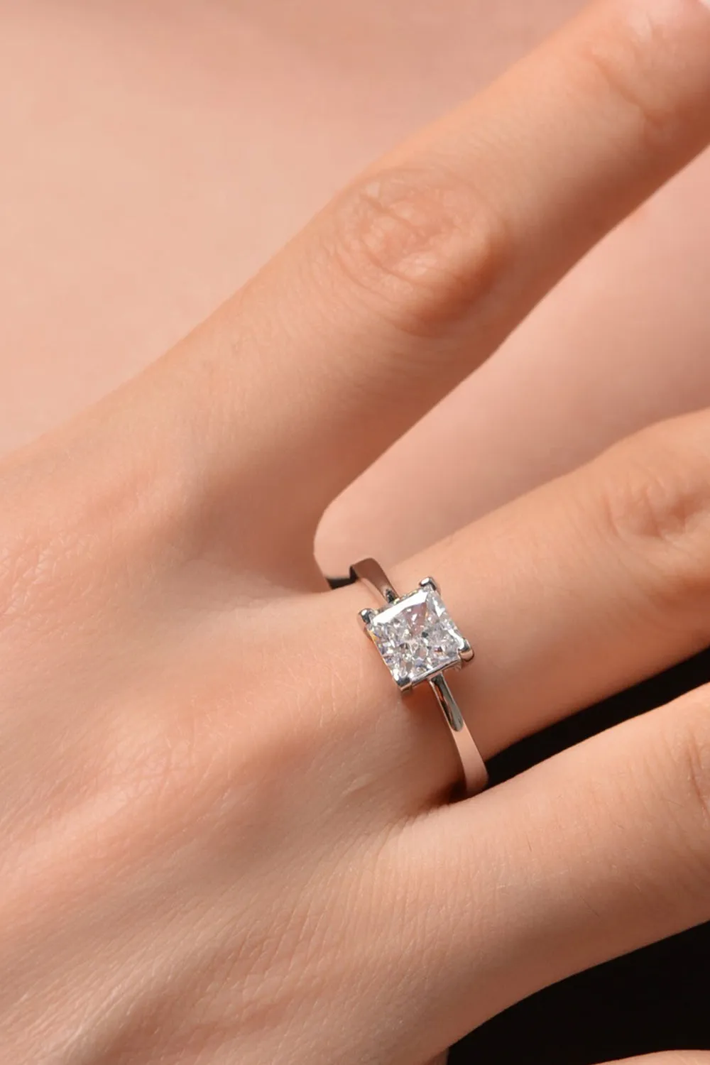 Sterling Silver Simple Square Zircon Ring