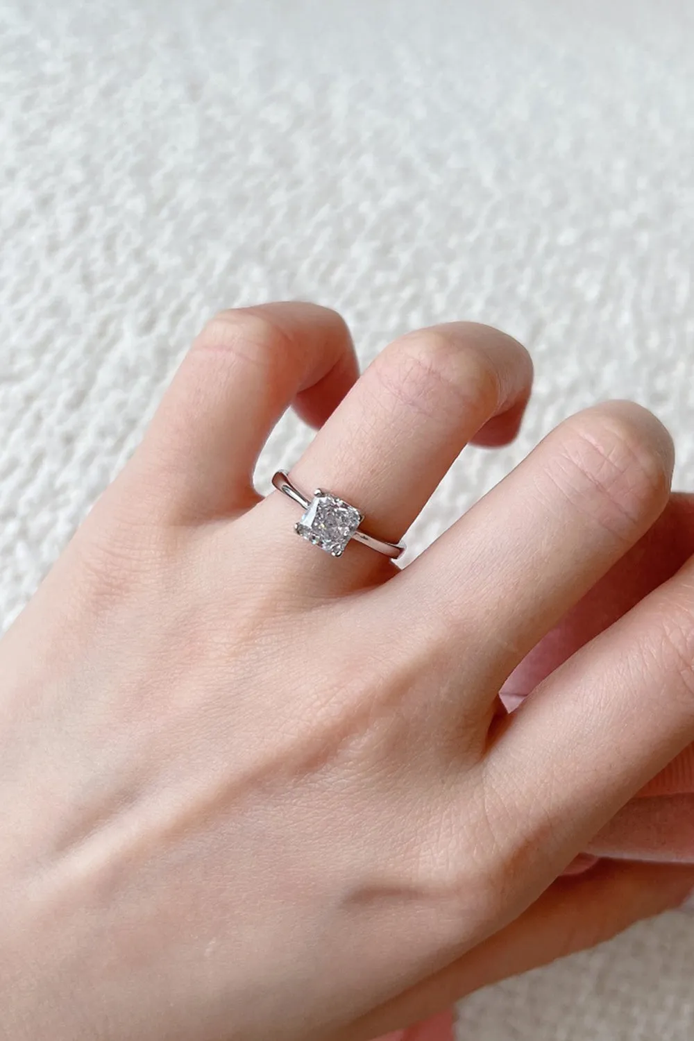 Sterling Silver Simple Square Zircon Ring