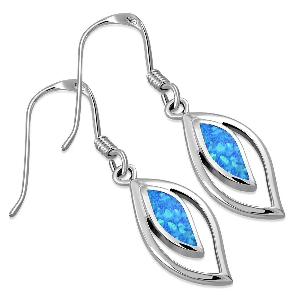 Synthetic Blue Opal Drop Silver Earrings