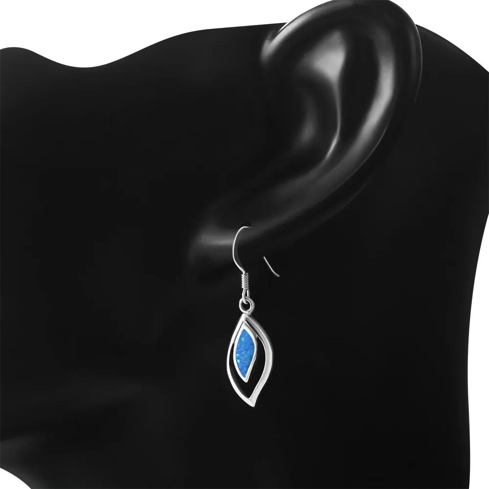 Synthetic Blue Opal Drop Silver Earrings