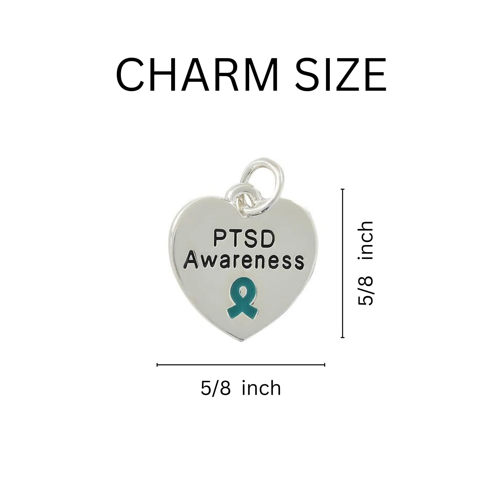 Teal Ribbon PTSD Awareness Heart Charm Retractable Bracelets