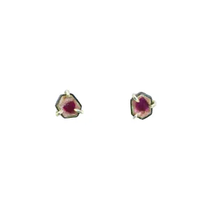 Tourmaline Slice Gold Stud Earrings