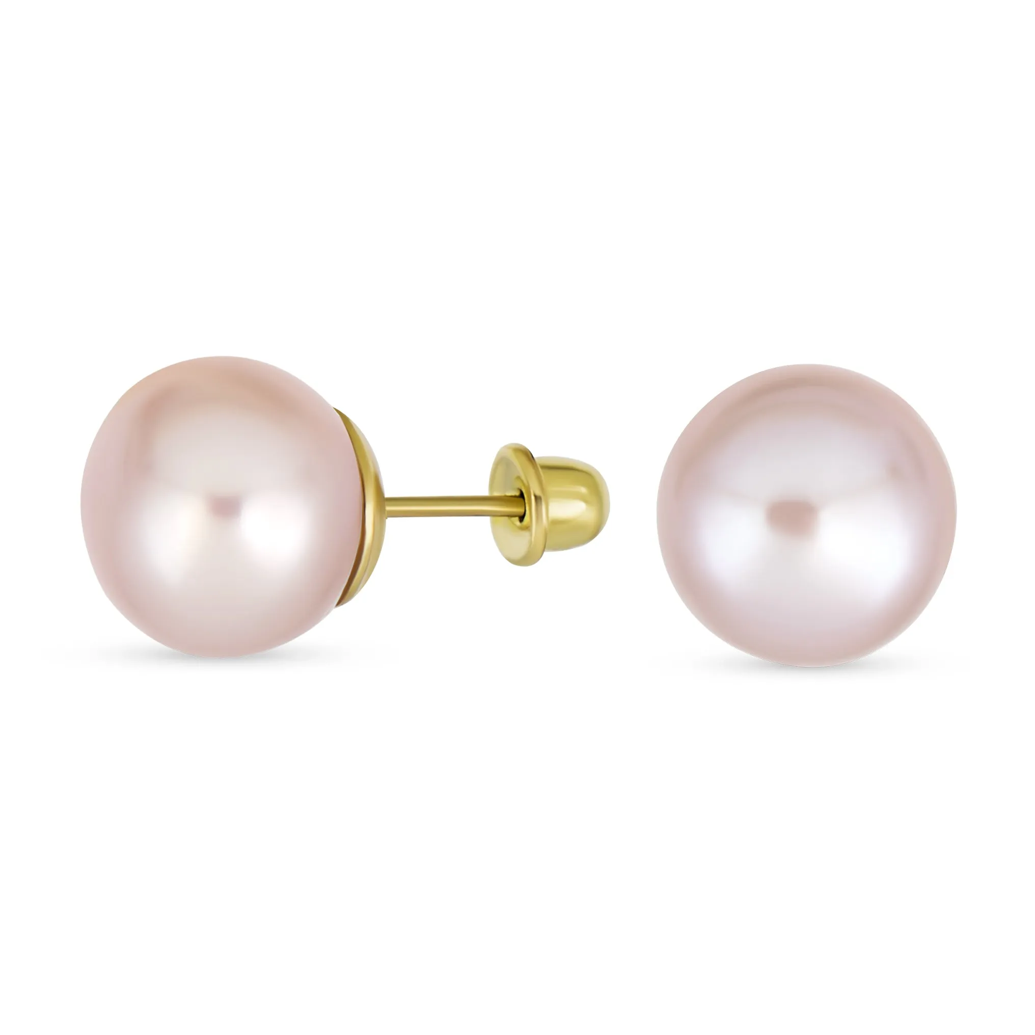 Traditional Tiny CZ Stud Earrings 10K Gold 5MM White Freshwater Pearl June Birthstone