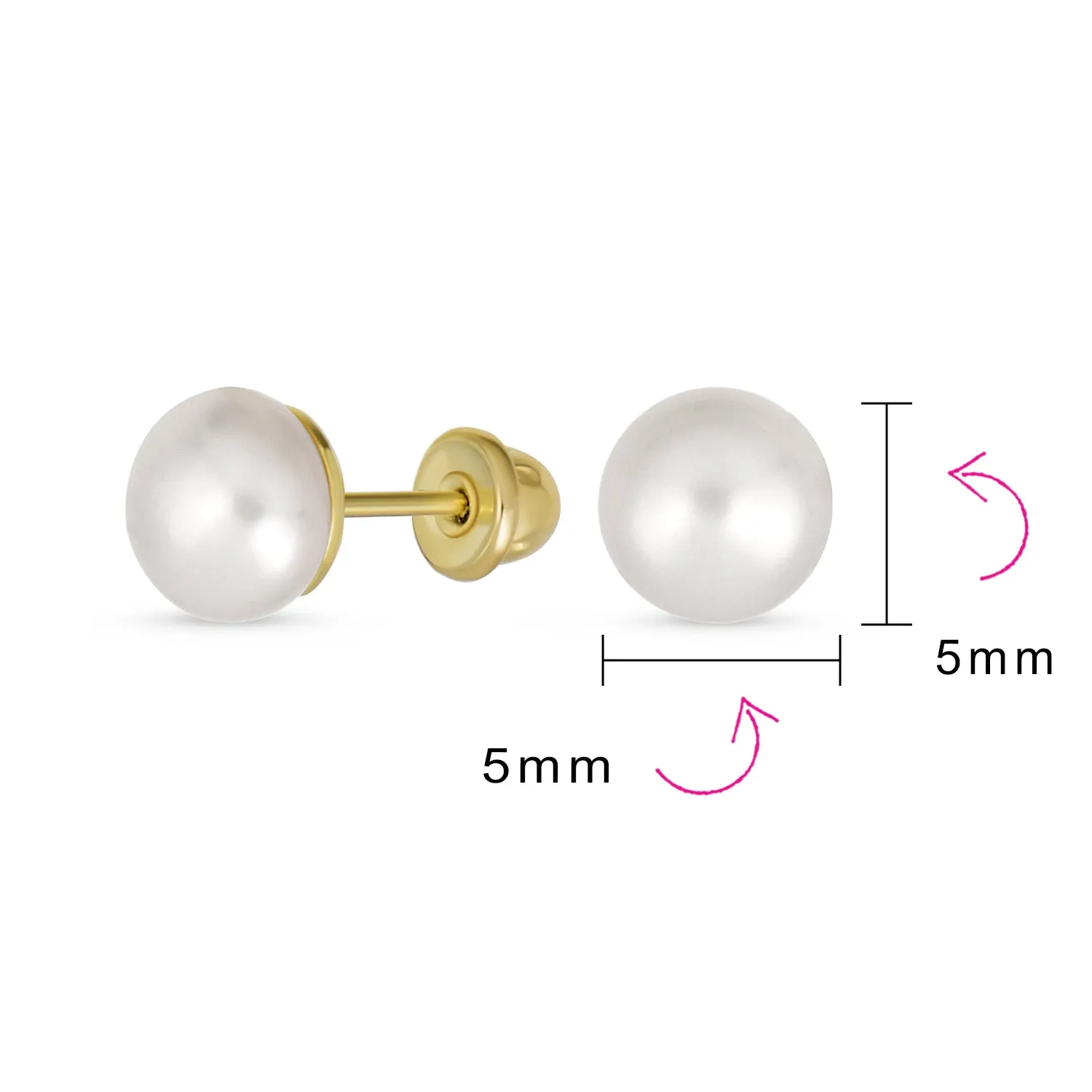 Traditional Tiny CZ Stud Earrings 10K Gold 5MM White Freshwater Pearl June Birthstone