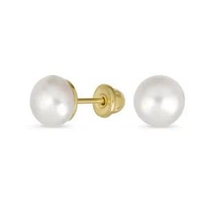 Traditional Tiny CZ Stud Earrings 10K Gold 5MM White Freshwater Pearl June Birthstone