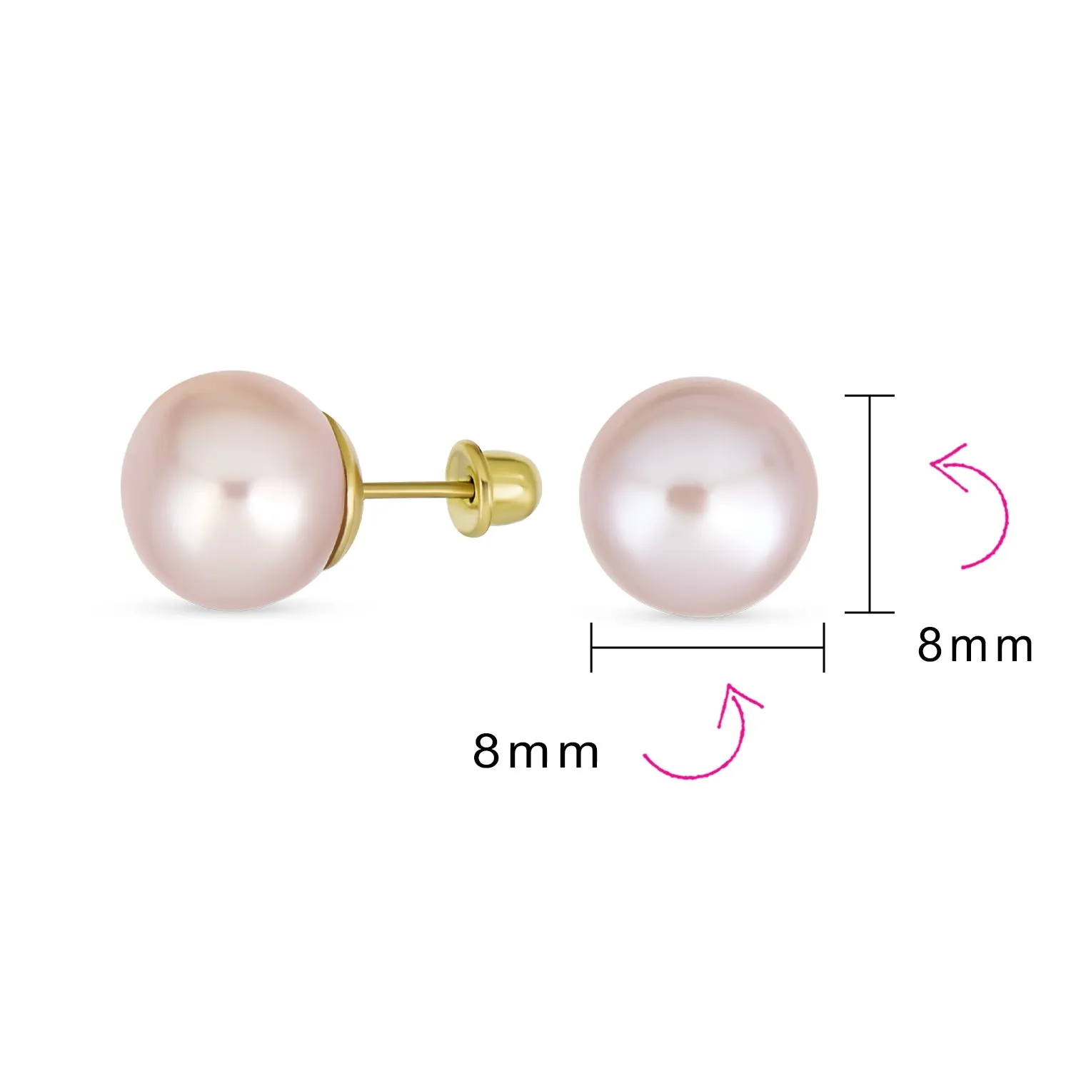 Traditional Tiny CZ Stud Earrings 10K Gold 5MM White Freshwater Pearl June Birthstone