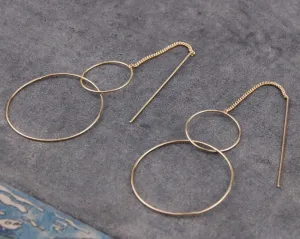 'Two rings' chain stick earrings | 24k Gold-plated