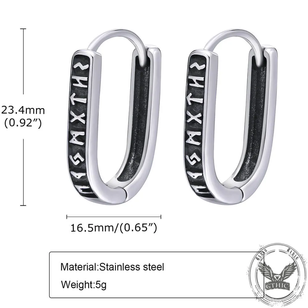 U Shaped Viking Runes Stainless Steel Earrings