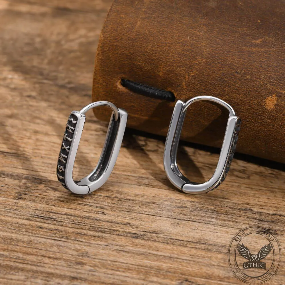 U Shaped Viking Runes Stainless Steel Earrings