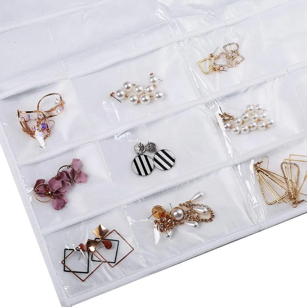 US Seller Jewelry Hanging Non-Woven Organizer Holder 32 Pockets 18 Hook & Loops