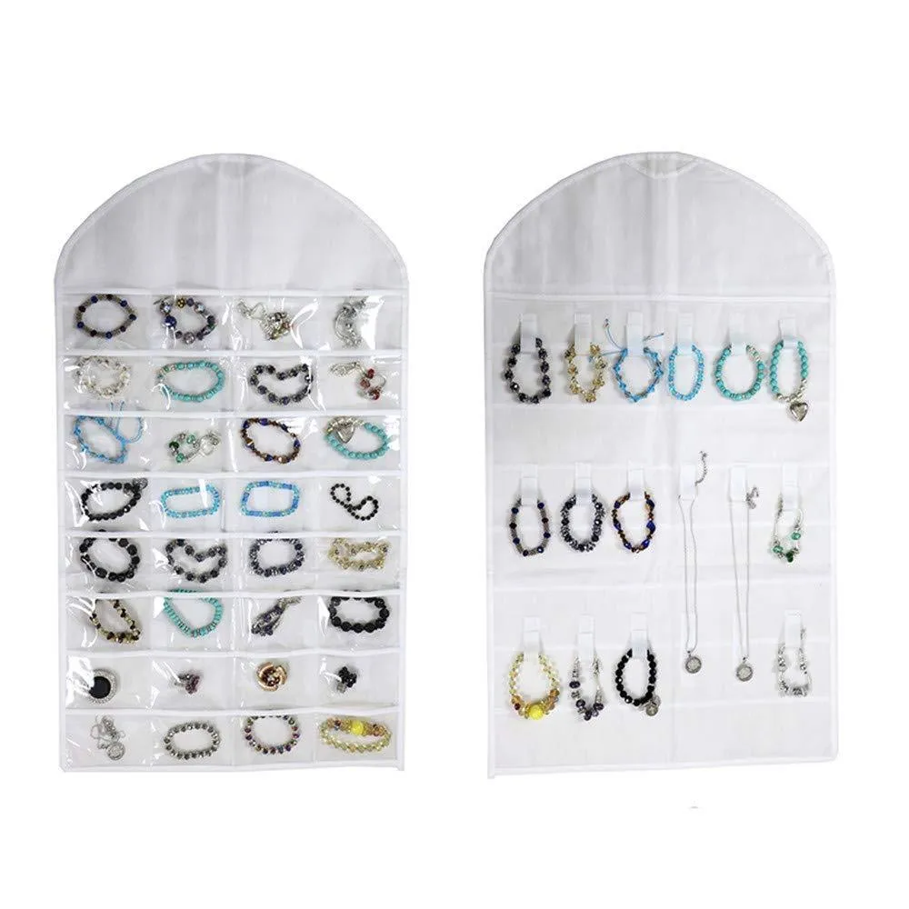 US Seller Jewelry Hanging Non-Woven Organizer Holder 32 Pockets 18 Hook & Loops