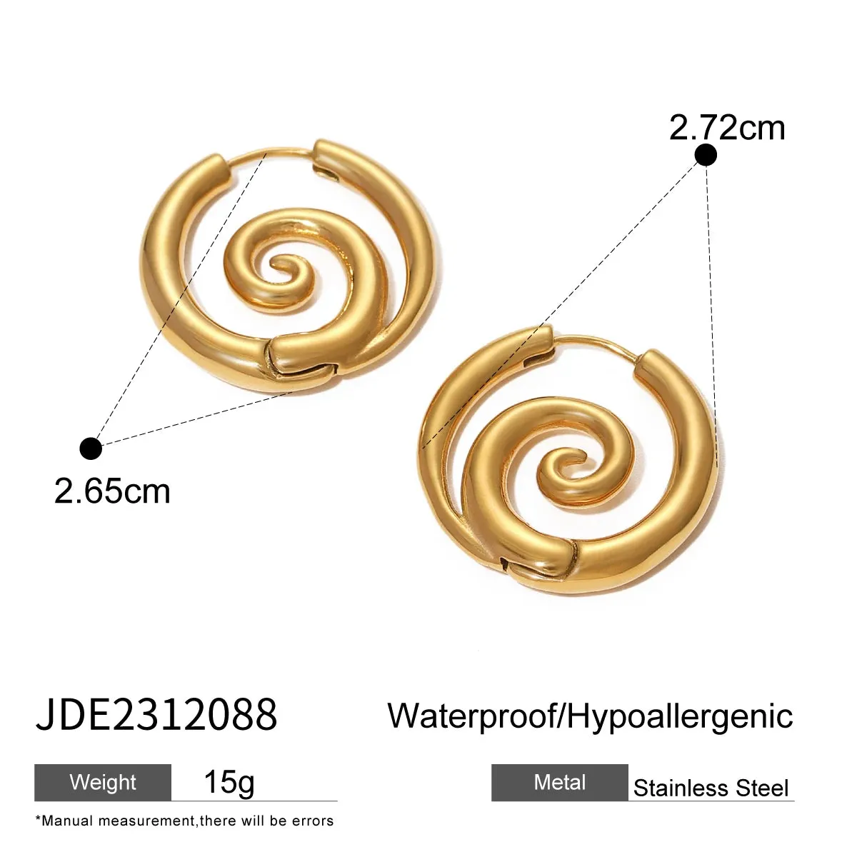 VAIGE Exquisite Gold Color Stainless Steel Spiral Hoop Earrings - Trendy, Anti-Allergic, and Waterproof Jewelry for Parties