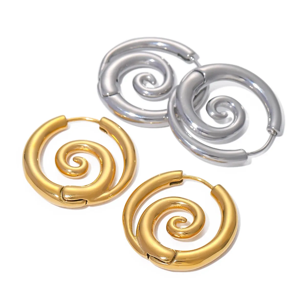 VAIGE Exquisite Gold Color Stainless Steel Spiral Hoop Earrings - Trendy, Anti-Allergic, and Waterproof Jewelry for Parties