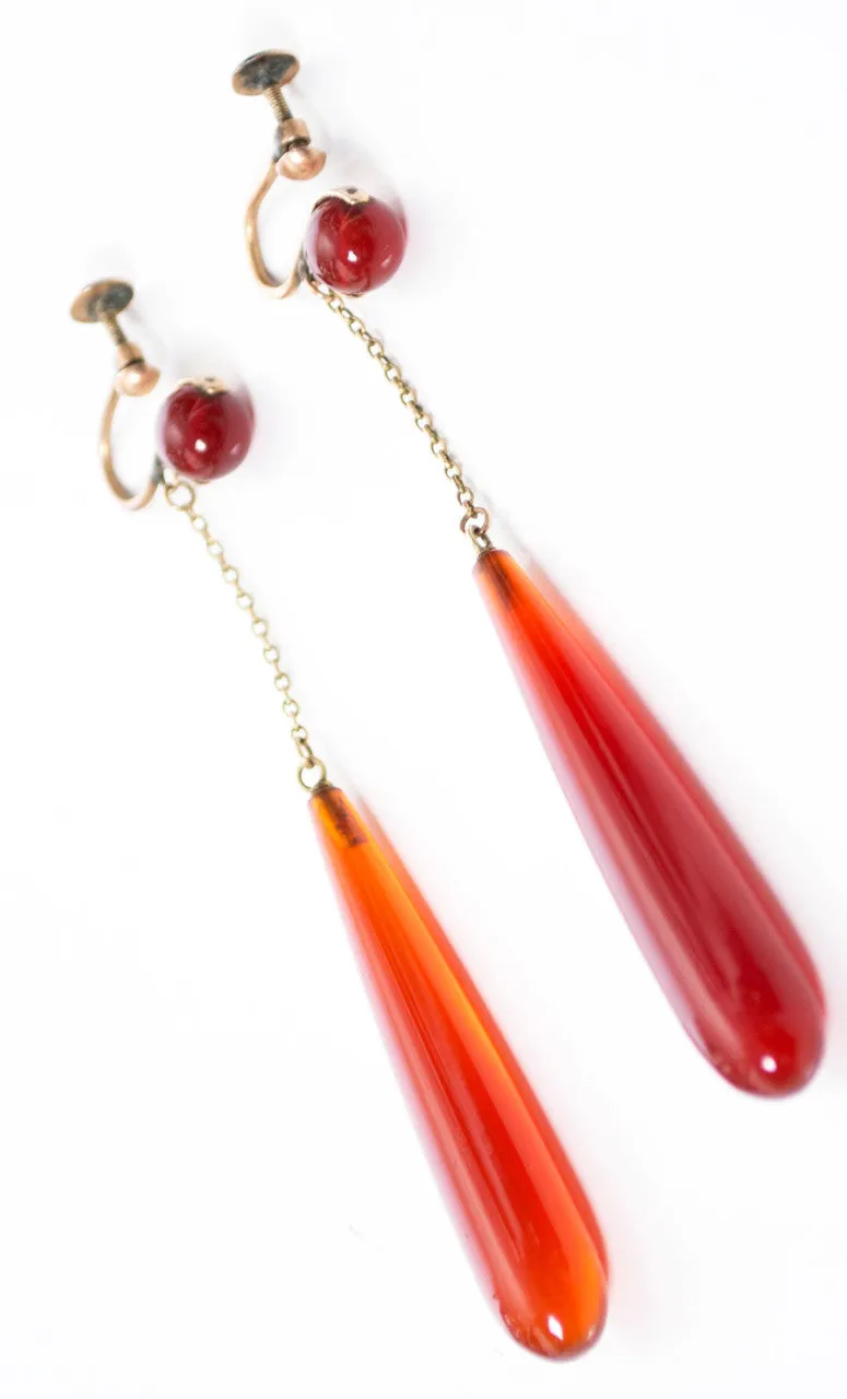 Vintage Victorian Carnelian agate drop earrings