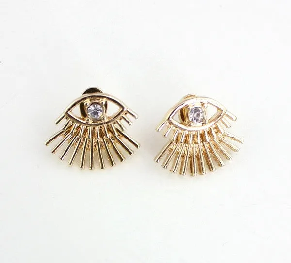 Women alloy crystal eye ear jacket 3 colors paint black white stud earrings girls exquisite jewelry