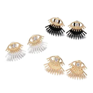 Women alloy crystal eye ear jacket 3 colors paint black white stud earrings girls exquisite jewelry