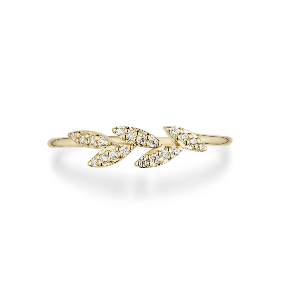 Womens Simple single branch Leaf Ring with cz diamonds